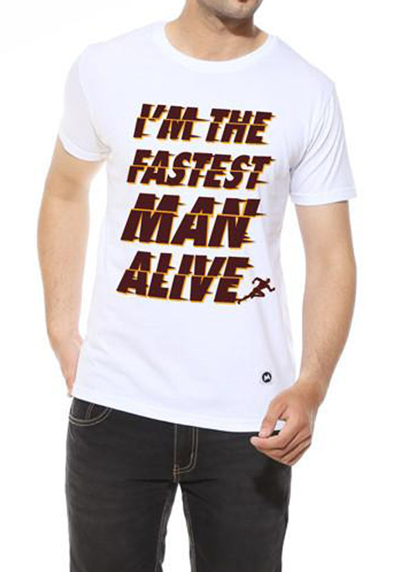 Fastest Man White Half Sleeve Graphic T Shirt