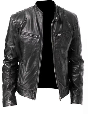 Men'S Leather Jacket Bomber Motorcycle Biker Pu Leather Casual Loose Fit Faux Jacket for Men