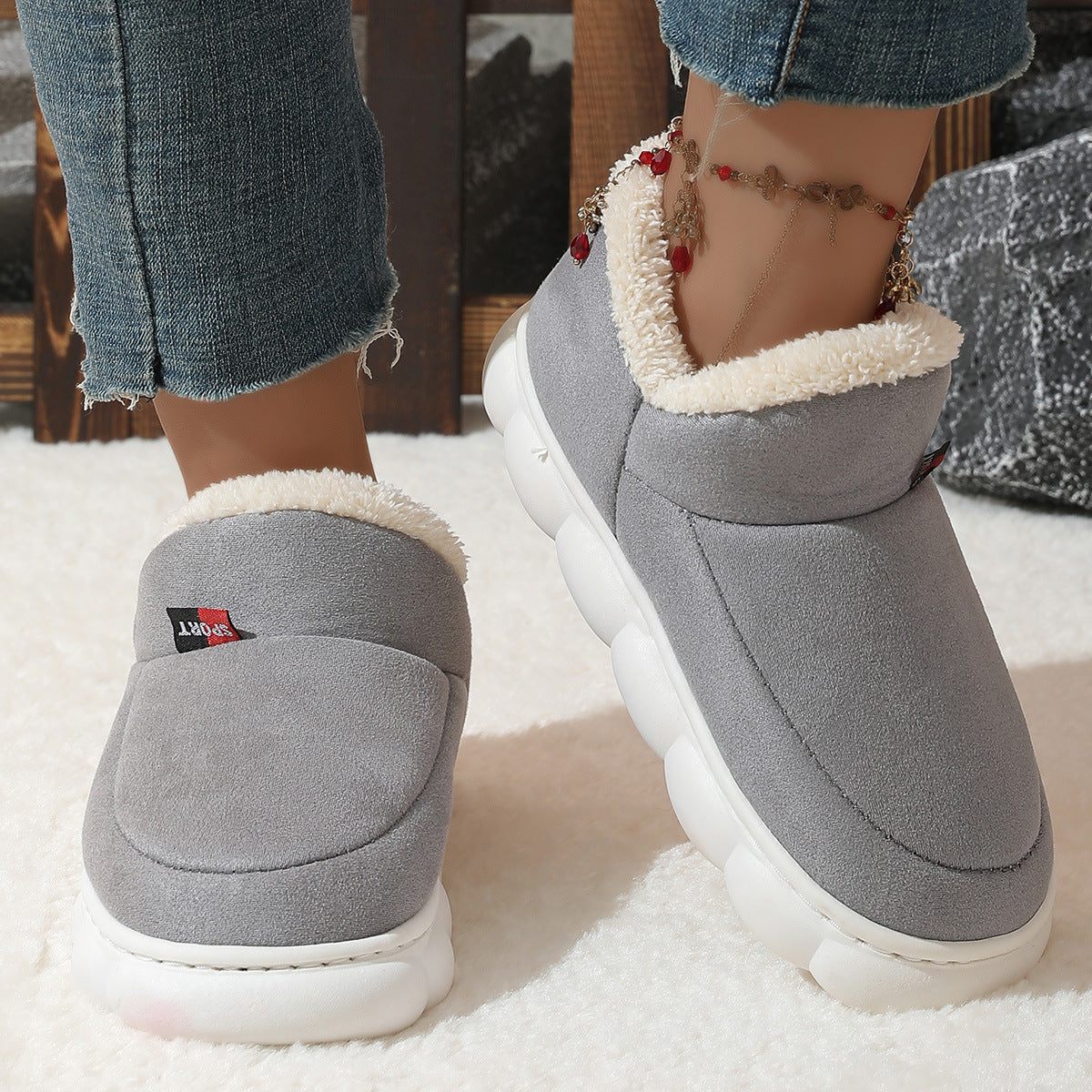 Winter Plush Cotton Shoes Women Men Warm Suede House Shoes For Parents