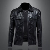 Men'S Jacket Spring and Autumn Handsome Solid Color Collar Motorcycle Leather Coat Slim Fashion Leather Jacket M-5XL