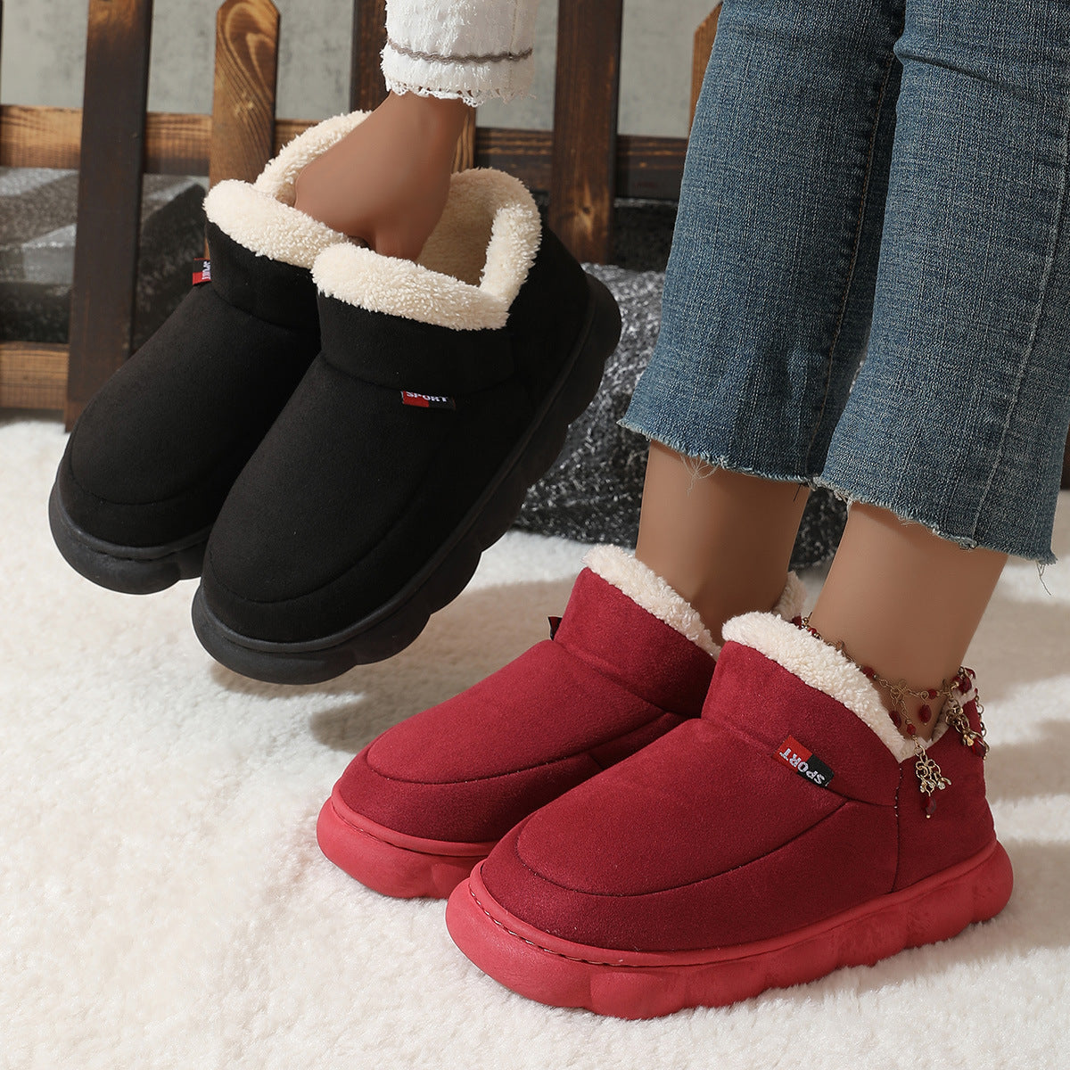 Winter Plush Cotton Shoes Women Men Warm Suede House Shoes For Parents
