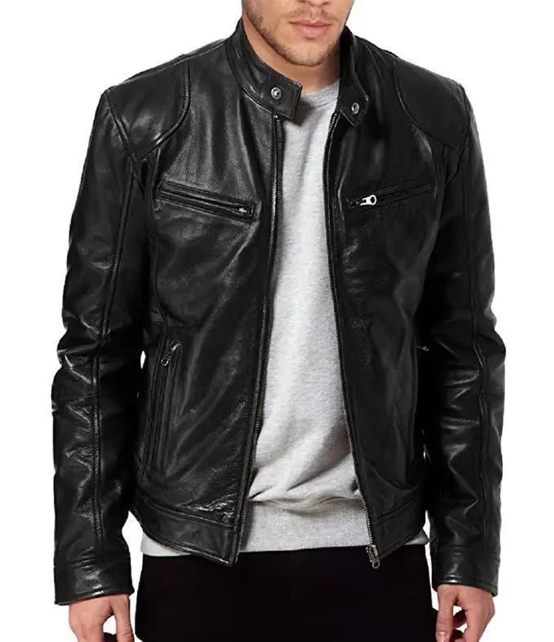 Men'S Leather Jacket Bomber Motorcycle Biker Pu Leather Casual Loose Fit Faux Jacket for Men