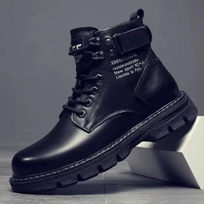 Men'S Boots Autumn/Winter 2024 Men'S Boots Korean Version High Top Casual Lace up Flat Bottomed round Toe Comfort Leather Shoes