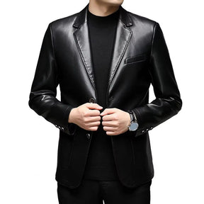 Men Jacket with Button Decoration Long-Lasting Wear Men Jacket Stylish Lapel Collar Men'S Leather Jacket for Outdoor for Men