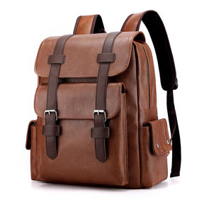 2023 Men Backpack PU Leather Bagpack Large Laptop Backpacks Male Mochilas Black Schoolbag for Teenagers Boys Brown Sac a Dos