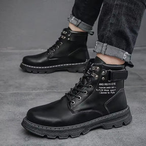 Men'S Boots Autumn/Winter 2024 Men'S Boots Korean Version High Top Casual Lace up Flat Bottomed round Toe Comfort Leather Shoes