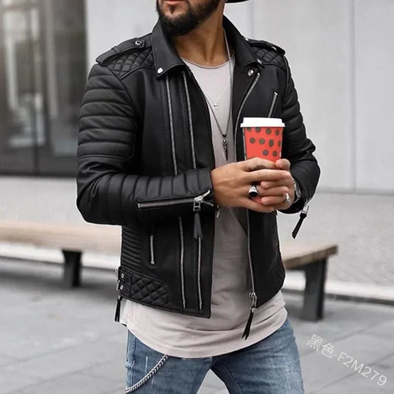 New Autumn Winter Mens Leather Jackets Thickened Lapel Cotton-Padded Zipper Leather Coat Streetwear Fashion Male Tops