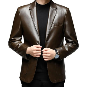 Men Jacket with Button Decoration Long-Lasting Wear Men Jacket Stylish Lapel Collar Men'S Leather Jacket for Outdoor for Men