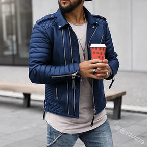 New Autumn Winter Mens Leather Jackets Thickened Lapel Cotton-Padded Zipper Leather Coat Streetwear Fashion Male Tops