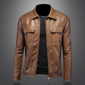 Men'S Jacket Spring and Autumn Handsome Solid Color Collar Motorcycle Leather Coat Slim Fashion Leather Jacket M-5XL