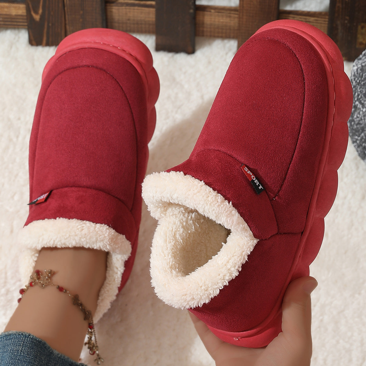 Winter Plush Cotton Shoes Women Men Warm Suede House Shoes For Parents