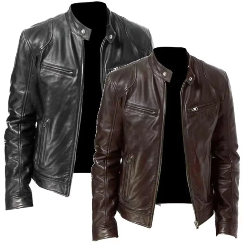 Men'S Leather Jacket Bomber Motorcycle Biker Pu Leather Casual Loose Fit Faux Jacket for Men