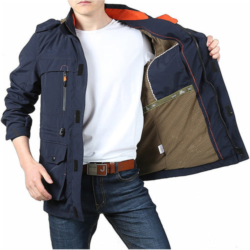 Cross-border AliExpress jacket men's mid-length casual outdoor hooded