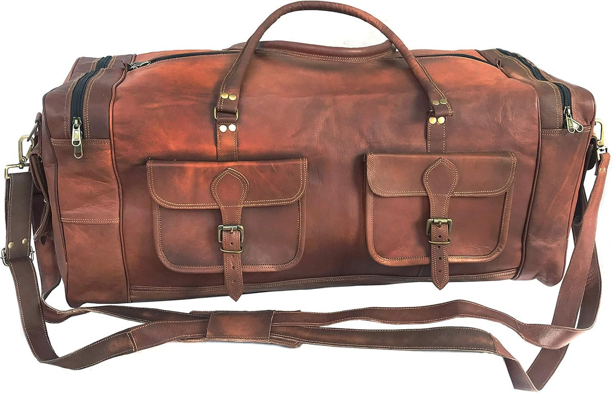 Real Goat Vintage Leather Large Travel Duffel Luggage Handmade, Gym, Hiking Vintage Brown Carry All Genuine Holdall Duffel Bag