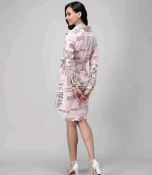 Women Light Pink Paper print dress size L