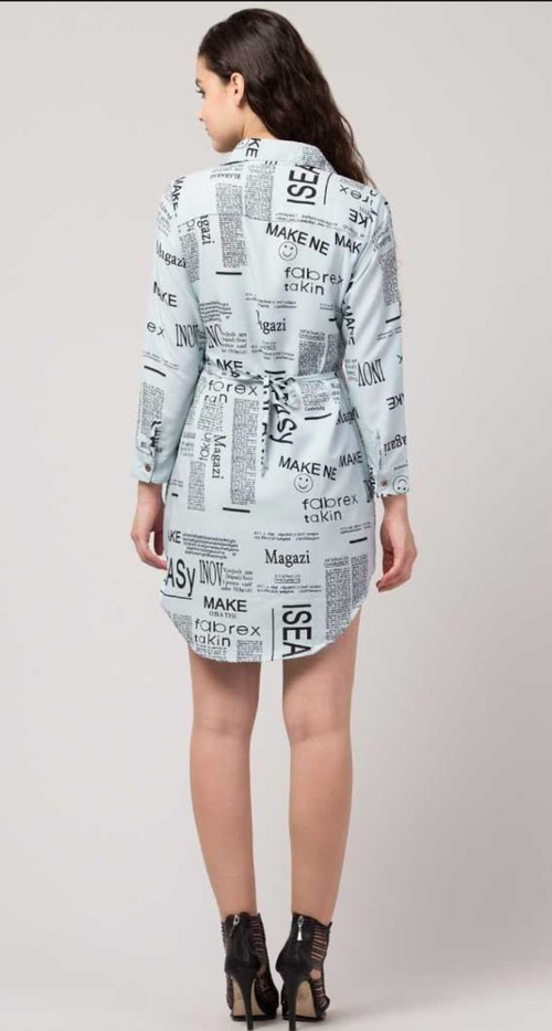 Women Light Blue Paper print dress size M